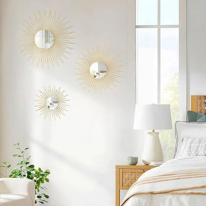 AIM & GGKK Gold Metal Wall Decor, Set of 3 Modern Metal Wall Art for Living Room, Minimalist Contemporary Gold Decor for Bedroom, Boho Accent Home Decoration