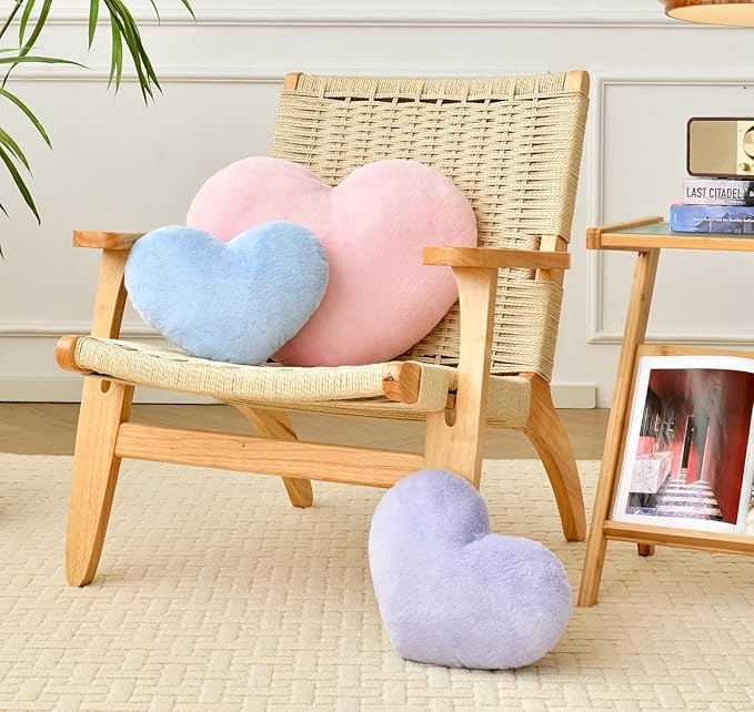 Petrella Heart Pillow Cute Fuzzy Pillows Throw Pillows for Bed Livingroom Home Decor Cushion Decorative Aesthetic Preppy Pillows Blue,Large 19"x15"