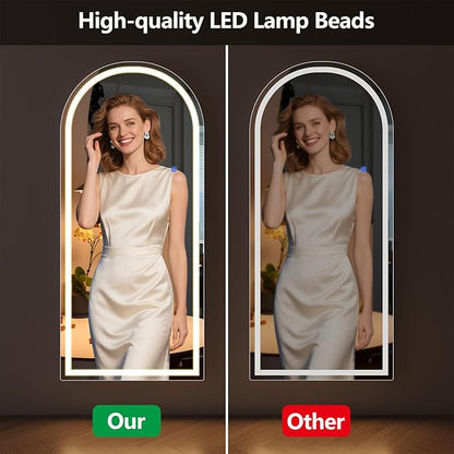 Full Length Mirror with LED Lights, LED Mirrors Full Length Floor Mirror Full Body Mirror for Bedroom Wall Mounted Free Standing (Arched, 68" L×26" W)