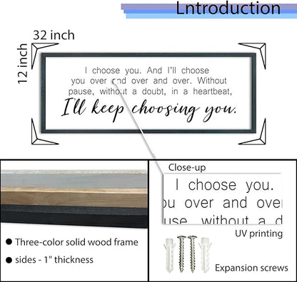 I Choosing You Sign Wall Art 32"×12" I Love You Theme Quote Plaque for Rustic Master Bedroom Over Bed Horizontal Modern Romantic Couples Room Marriage Home Above Bed Wall Decor (Black)