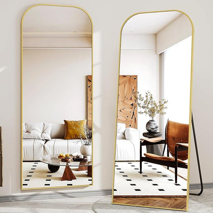 XRAMFY Full Length Mirror, 71"x28" Floor Mirror Freestanding, Arched Floor Standing Large Mirror Full Body Mirrors with Stand for Bedroom, Hanging Mounted Mirrors for Living Room,Gold