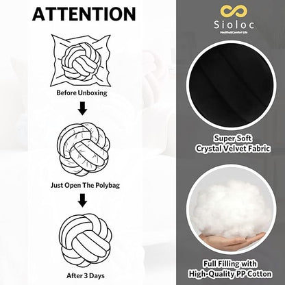 Sioloc Soft Knot Ball Pillows,Round Throw Pillow Cushion Home Decoration Plush Pillow,Throw Knotted Pillow Handmade Round Plush Pillow（7.8inches,Black）