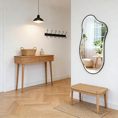 POZINO Irregular Beveled Mirror, 40"x20" Premium Asymmetrical Wall Mirror with Metal Frame, Modern Organic Shaped Mirrors for Living Room Bathroom Bedroom Hallway Entryway, Horizontal/Vertical Hanging