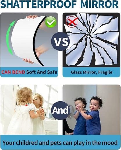 Full Length Mirror for Kids Safety Shatterproof Mirror, Plastic Wall Mirrors, Made Of Acrylic Plexiglass Mirrors, 2 Pcs 24"L x 14"W, Long Bedroom Door Closet Mirrior, Workout For Home Gym Body Mirrior
