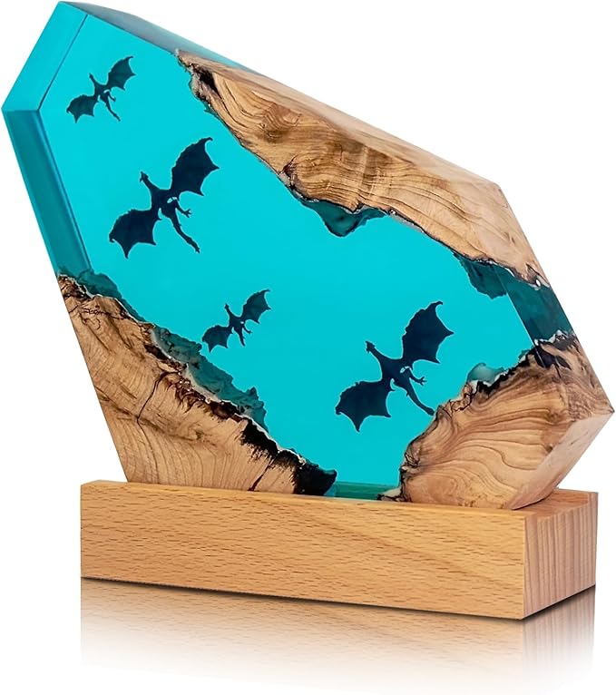 Dragon Resin Wood Lamp,ArtistryHome Decor Bedside Nightlight, Unique Resin Lighting, Nightstand Decorations for Bedroom, Suitable for Holidays