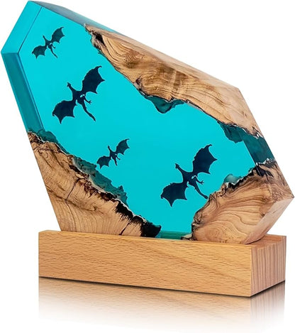 Dragon Resin Wood Lamp,ArtistryHome Decor Bedside Nightlight, Unique Resin Lighting, Nightstand Decorations for Bedroom, Suitable for Holidays
