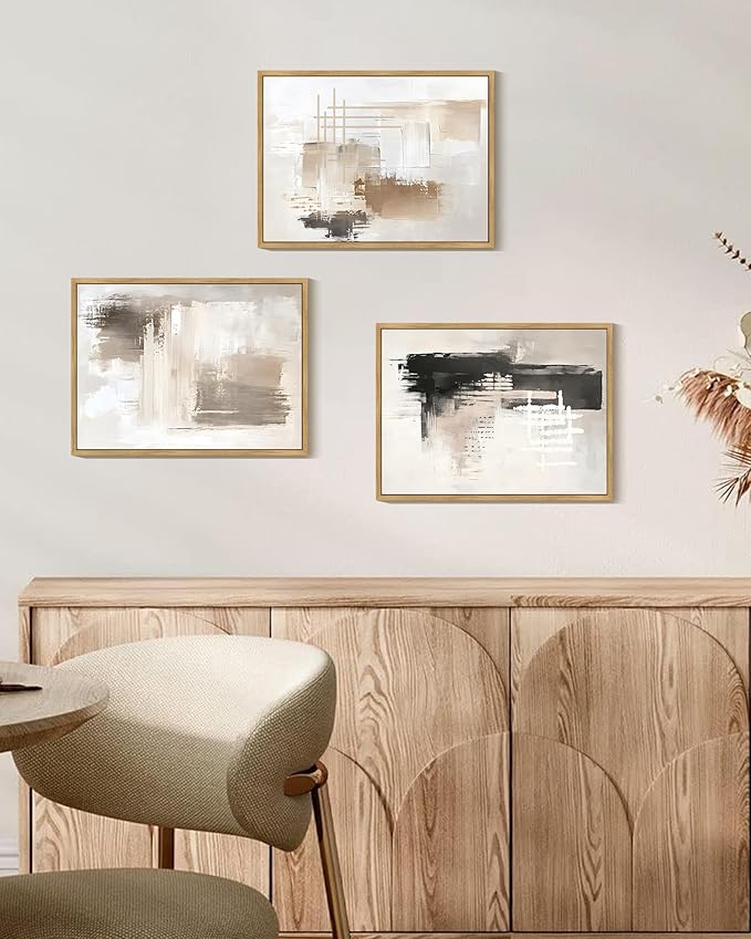 PHOPAGO Modern Abstract Framed Wall Art Mid Century Minimalist Beige Pastel Neutral Wall Decor for Kitchen Bathroom - 11x14in Natural Framed
