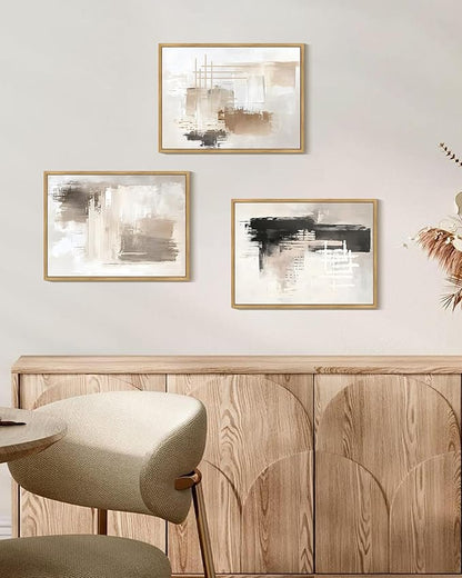 PHOPAGO Modern Abstract Framed Wall Art Mid Century Minimalist Beige Pastel Neutral Wall Decor for Kitchen Bathroom - 11x14in Natural Framed