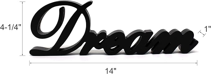 CVHOMEDECO. Matt Black Wooden Words Sign Free Standing "Dream" Desk/Table/Shelf/Home Wall/Office Decoration Art, 14 x 4-1/4 x 1 Inch