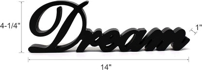 CVHOMEDECO. Matt Black Wooden Words Sign Free Standing "Dream" Desk/Table/Shelf/Home Wall/Office Decoration Art, 14 x 4-1/4 x 1 Inch