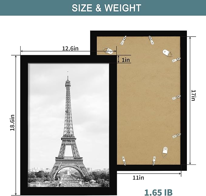 iRahmen 11x17 Picture Frame with Plexiglass - Wooden Poster Frame for Photo Wall Gallery Mounting (Pure Black, Set of 2)