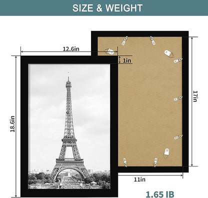 iRahmen 11x17 Picture Frame with Plexiglass - Wooden Poster Frame for Photo Wall Gallery Mounting (Pure Black, Set of 2)