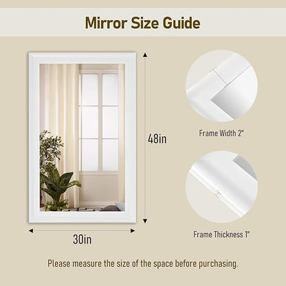 CULER White Wood Wall Mirror for Bathroom,Rectangle Rustic Large 30 x 48 inch Hanging Vanity Mirrors with Wooden Frame for Living Room,Bedroom,Entryway