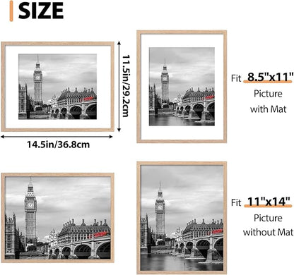 Fixwal 11x14 Picture Frame Set of 6 with Shatter Resistant Plastic Glass, Thin Border and Light Weight Photo Frames for Wall,Gift for Mother's Day, Father's Day, Natural