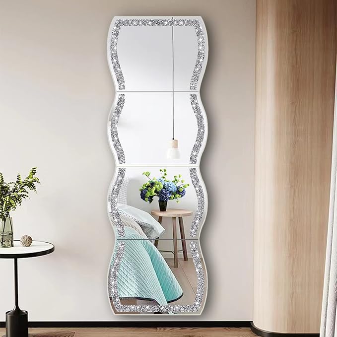 ZOLAPI Wave Pattern Crushed Diamond Body Mirror Set - 4pcs 11x15 inch Dressing & Makeup Mirror for Decor, Gym, Door (11x15 inch 4pcs)