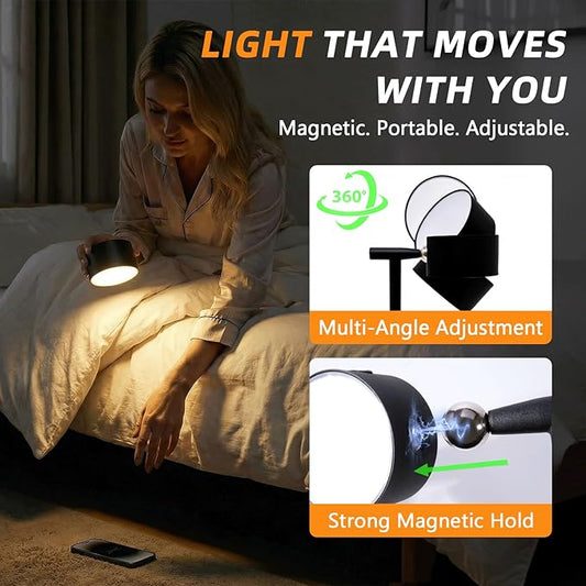 4-in-1 LED Floor Lamp with Detachable Magnetic Head - Adjustable Height Standing Lamp & Table Lamp, Portable Night Light for Bedroom, Reading, Nursing, Non-Disturbing Sleep Aid(Black)