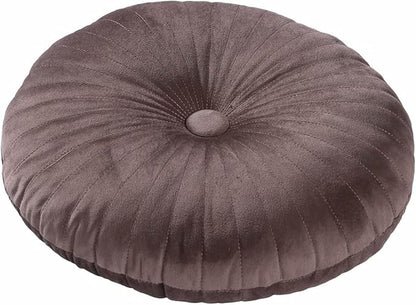 HLOVME Round Pillow Cushion for Couch Velvet Decorative Small Throw Pillow Solid Color for Living Room Bed Floor 13.7”, Brown