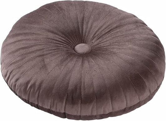HLOVME Round Pillow Cushion for Couch Velvet Decorative Small Throw Pillow Solid Color for Living Room Bed Floor 13.7”, Brown