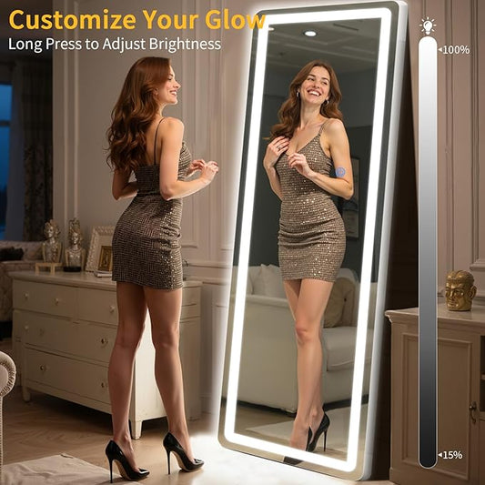 Standing Mirror Full Length with LED Lights, 71"x26" Lighted Mirror with Dimming & 3 Color Lighting, Tall Mirror Full Body for Bedroom, Dressing Room