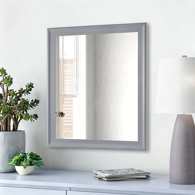Bathroom Mirror 30x36 Inch, Grey Framed Rectangle Mirrors with Tempered Glass for Bathroom,Living Room or Entryway