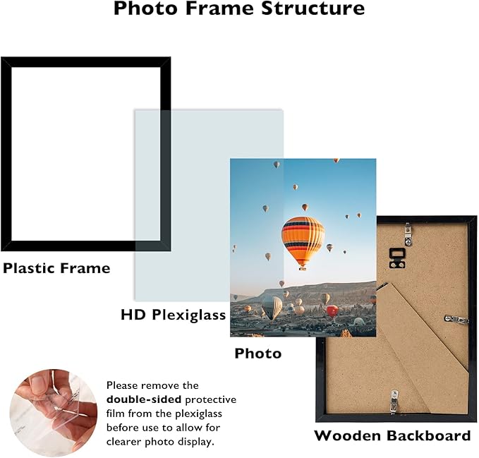 JCJMY 10x12 Black Picture Frame Set of 6, Horizontal and Vertical Formats for Wall Hanging, 10 x 12 Wall Gallery Poster Photo Frames with Shatter Resistant Plexiglass, 6 Pack, Black