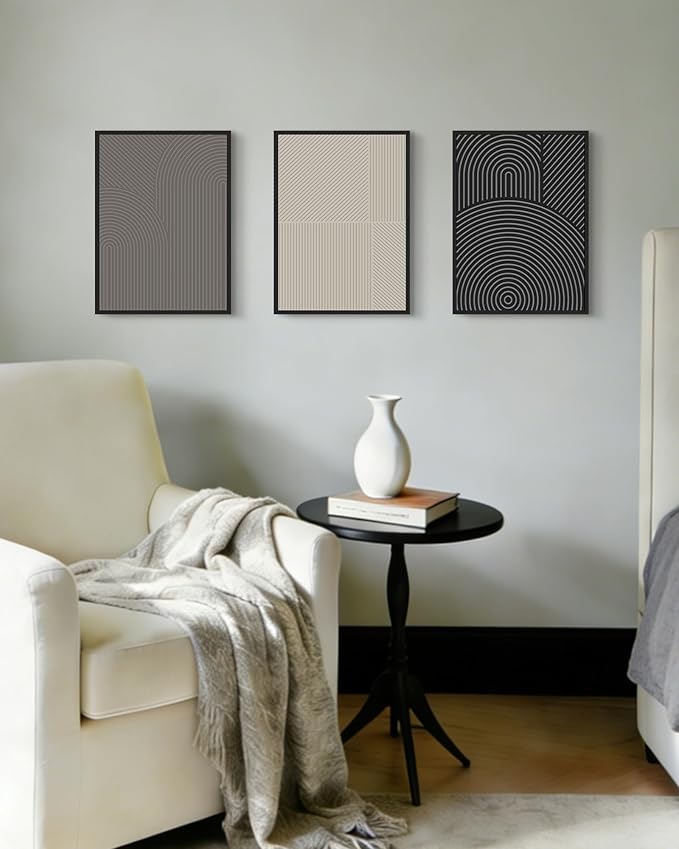 Drsoum Minimalist Abstract Wall Art Framed Modern Boho Neutral Line Wall Decor Mid Century Geometric Artwork Bedroom Living Room 11x14in Black Framed