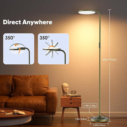 SIBRILLE 36W LED Floor Lamp, Super Bright Standing Lamp, Modern Stepless Dimmable Torchiere Tall Lamp with Remote Control, 350°Rotating Head Reading Floor Lamp for Living Room, Bedroom, Office