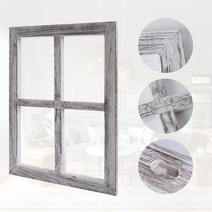 Rustic Wood Window Frame with Green Wreath and Arrows Wall Decor，Farmhouse Window Frame Hanging Decor, Wooden Fake Decoration,Window Pane Wall Decor,Set of 2 (White)