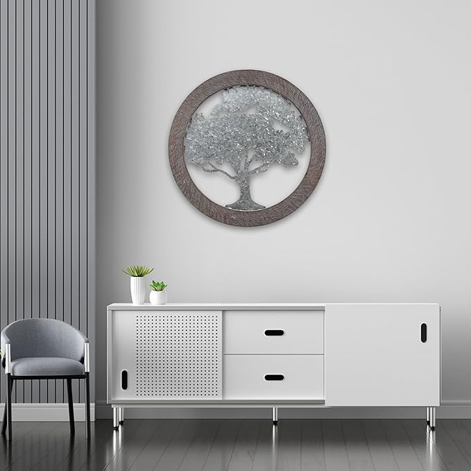 Hosley Tree of Life Wall Decor Set of 2 – 20” Round Metal Wall Art with Wooden Frame, Farmhouse Rustic Home Décor for Living Room, Bedroom, Entryway