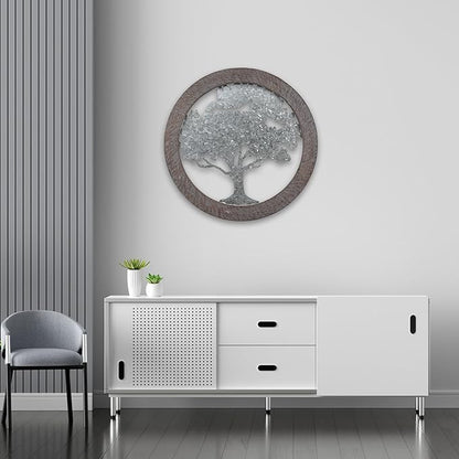 Hosley Tree of Life Wall Decor Set of 2 – 20” Round Metal Wall Art with Wooden Frame, Farmhouse Rustic Home Décor for Living Room, Bedroom, Entryway