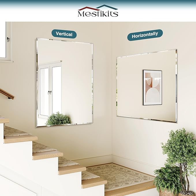 Frameless Bathroom Mirror for Wall, 36"x48" Beveled Bathroom Vanity Mirror, Wall Mount Mirrors for Bedroom Entryway Living Room Hangs Horizontally or Vertically
