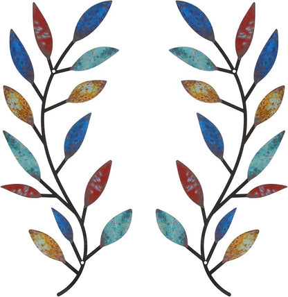 Zhengmy 2 Pieces Metal Tree Leaf Wall Decor Vine Olive Branch Leaf Wall Art Living Room, Hallway Wall Decor Outdoor Decoration(Elegant Color)