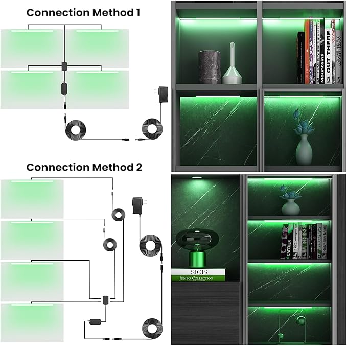 Black RGB LED Shelf Lights, Smart Bookshelf Lights Compatible with Alexa WiFi Dimmable for Display Case, Bookcase, Bar, Cabinet and Under Shelf with App, Remote, Memory Function (4Pcs 12.5In)