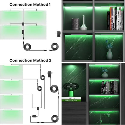Black RGB LED Shelf Lights, Smart Bookshelf Lights Compatible with Alexa WiFi Dimmable for Display Case, Bookcase, Bar, Cabinet and Under Shelf with App, Remote, Memory Function (4Pcs 12.5In)