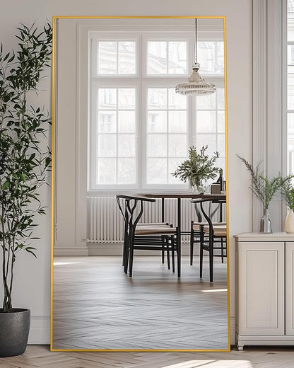 Antok Full Length Mirror, 72"x44" Floor Mirror, Floor Standing Freestanding Full Body Mirror with Stand for Bedroom, Hanging Mounted for Living Room Cloakroom, Gold
