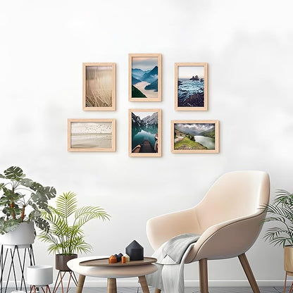 ATOBART 4x6 OAK Natural Wood Photo Frame,6 Pack Picture Frames Plexi Glass front Wall Hanging Gallery for Wall and Tabletop Display,set of 6