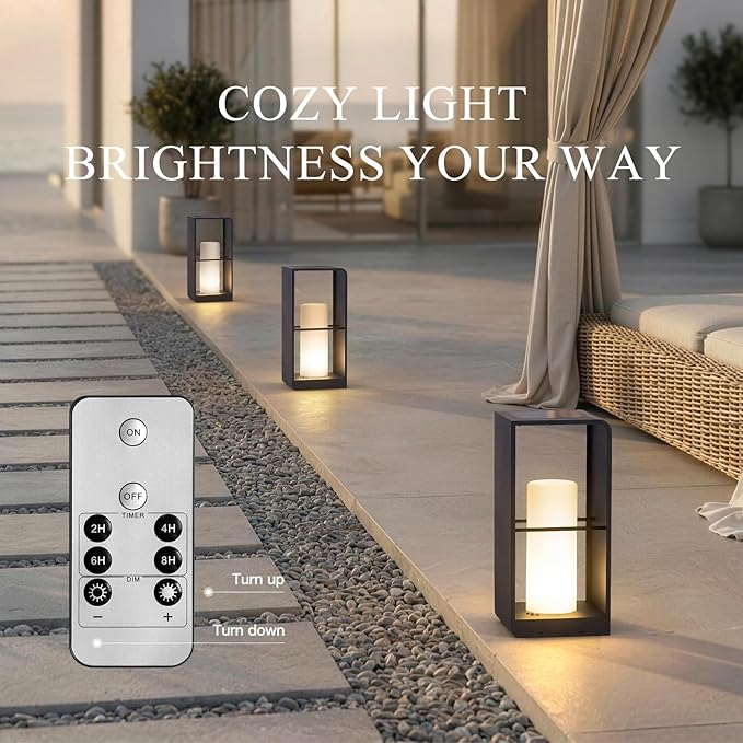Modern Floor Lamp with Remote (Adjustable Brightness), Dusk to Dawn Outdoor Solar Lanterns Waterproof IP65, Unique Floor Lamps, 3000K Solar Outdoor Lamp for Patio Backyard Garden Deck Decoration