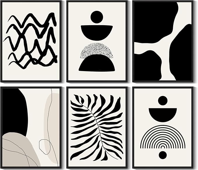Drsoum Abstract Boho Wall Art Minimalist Geometric Framed Boho Room Decor Black Line Art Mid Century Modern Prints Bohemian Living Room Bedroom Ready to Hang 11x14inx6pcs (Black Framed)