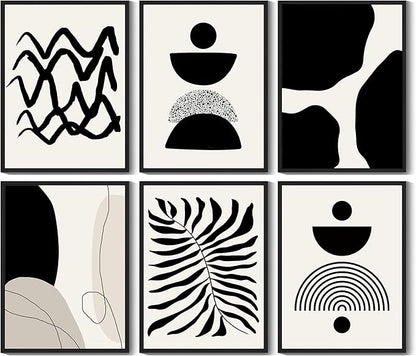 Drsoum Abstract Boho Wall Art Minimalist Geometric Framed Boho Room Decor Black Line Art Mid Century Modern Prints Bohemian Living Room Bedroom Ready to Hang 11x14inx6pcs (Black Framed)