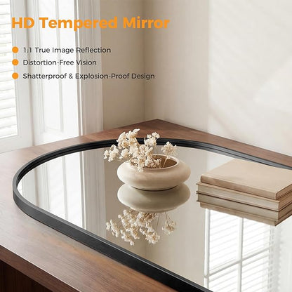 DUMOS 22"x30" Arched Wall Mirror, Bathroom Mirrors for Over Sink, Vanity Mirror with Tempered Glass & Anti-Rust Metal Frame, Entryway, Living Room, Bedroom, Black
