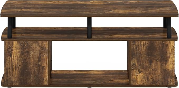 Furinno Jaya TV Stand, 3-Tier Entertainment Center with Open Shelf, TV Console for TV up to 50 Inch with Side Storage Compartments, for Living Room, Bedroom, Amber Oak