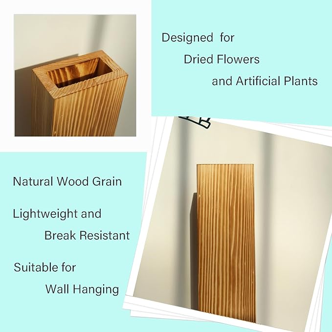 Wood Wall Vase Planters with Artificial Plants,Boho Wall Decor for Bathroom Living Room Bedroom Kitchen,Modern Farmhouse Art Decor Hanging Planters for Dried Flowers Home Office 3pcs Brown