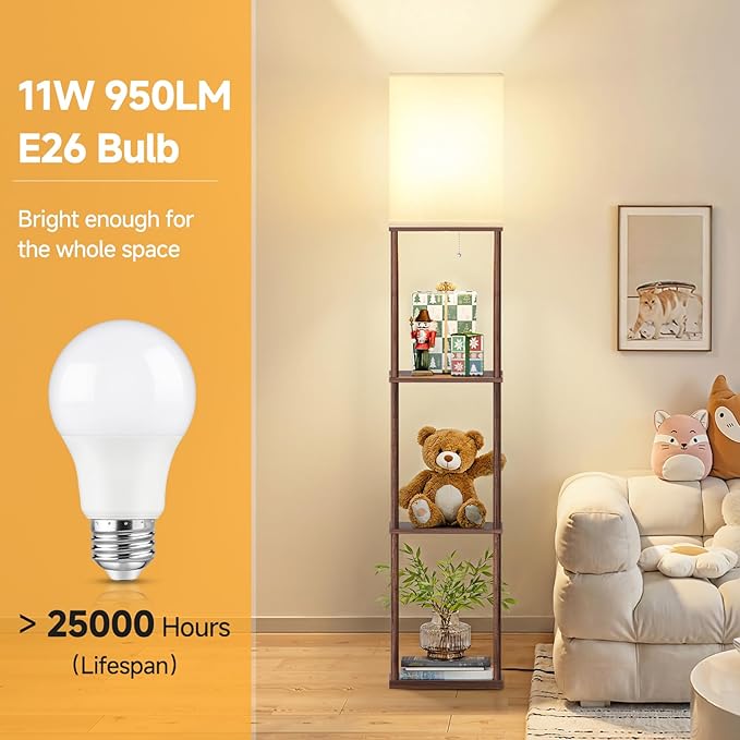 SHINE HAI Floor Lamps with Shelves for Living Room, 3-Tier Square Modern Standing Lamp with 3CCT Bulb, 11W 950LM Brightness, Tall Shelf Lamp for Bedroom, Office, Bookshelf & Display Organizer