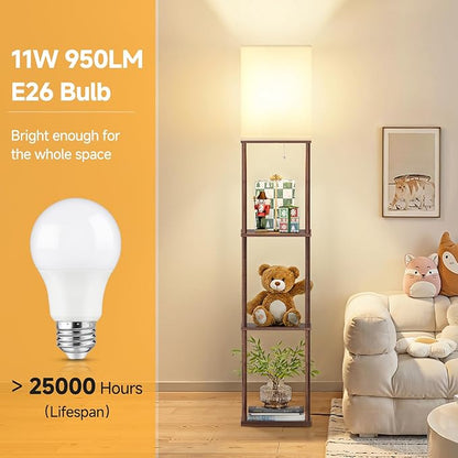 SHINE HAI Floor Lamps with Shelves for Living Room, 3-Tier Square Modern Standing Lamp with 3CCT Bulb, 11W 950LM Brightness, Tall Shelf Lamp for Bedroom, Office, Bookshelf & Display Organizer