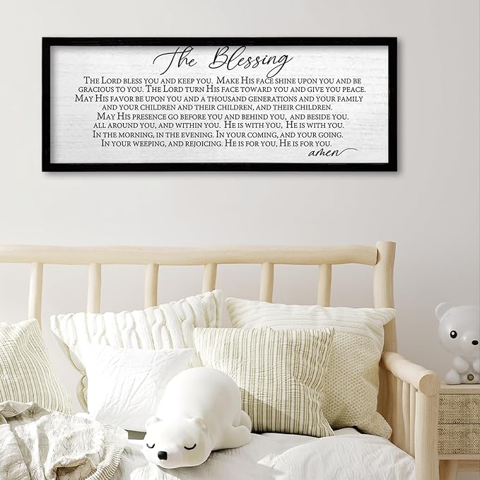 TQianJiang Christian Inspirational Quote Wall Art The Blessing May The Lord Bless You Sign Scripture Print 24"×10" Bible Verse Positive Sayings for Living Room Bedroom Wood Wall Hanging (Black)
