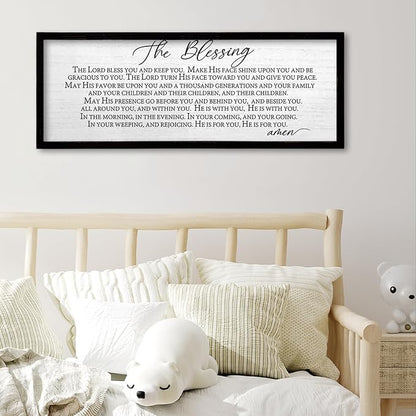 TQianJiang Christian Inspirational Quote Wall Art The Blessing May The Lord Bless You Sign Scripture Print 24"×10" Bible Verse Positive Sayings for Living Room Bedroom Wood Wall Hanging (Black)
