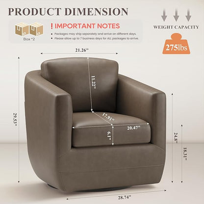 MALOL 360° Swivel Accent Chair- Comfy Living Room Armchair No-Sag Foam & Sturdy Metal Base with Pillow, Fully Assembled Swivel Accent Single Sofa for Bedroom, Office, Wolf Grey