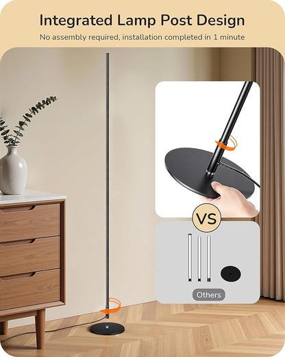 EDISHINE LED Corner Lamp, Set of 2 Minimalist Dimmable Tall Light with Remote, 57.5" Floor Lamps for Living Room, Bedroom, Home Office, 7 Color Temperature 2700-6000K (Black)