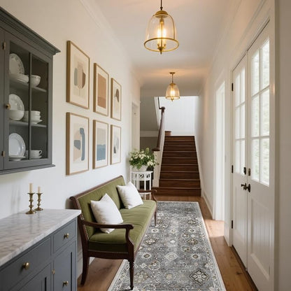 Washable Runners for Hallways Kitchen Rugs: 2'x10' Runner Rug Stain Resistant Non Slip Low Pile Soft Carpet Runners for Hallways Indoor Entryway Kitchen Laundry Room Bedroom Bathroom Farmhouse