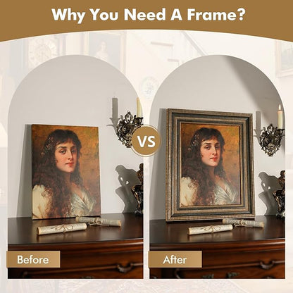 Vintage Plein Air Frame for 8x8 Handmade Paintings, 2.4" Wide Antique Embossed Art Frame for Horizontal Vertical Display, No Glass Cover & Back, Living Room Bedroom Entryway Decor (Rustic Blue)